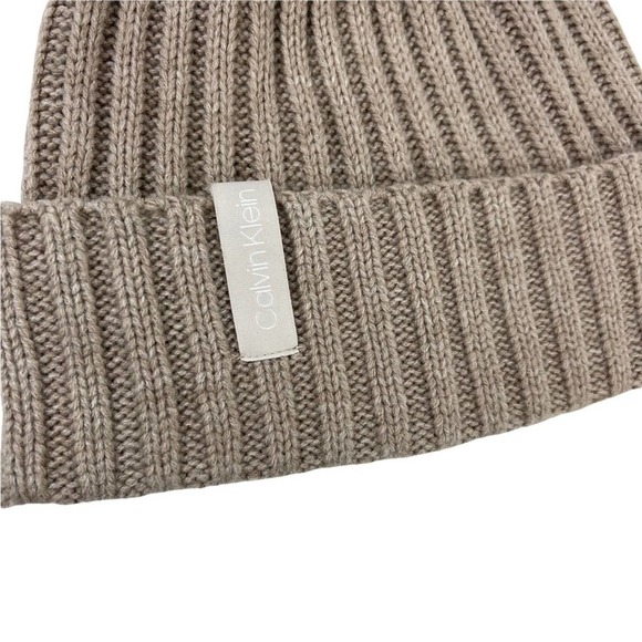 Calvin Klein Tan Knit Pom Pom Beanie - Picture 2 of 9